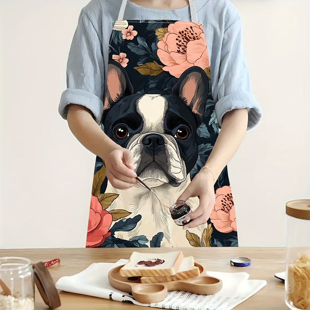 Home Cooking In French - Tablier à motif floral Bouledogue Français