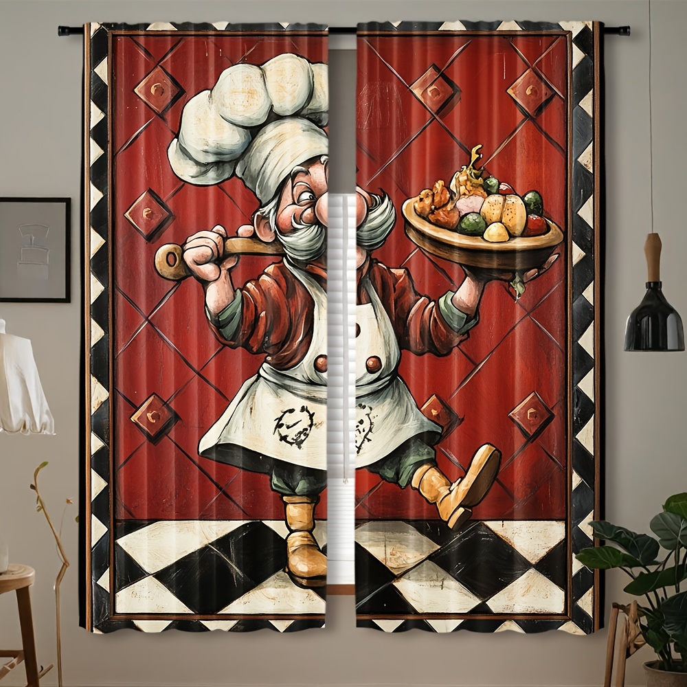 Home Cooking In French - Rideaux de cuisine fantaisie style dessin